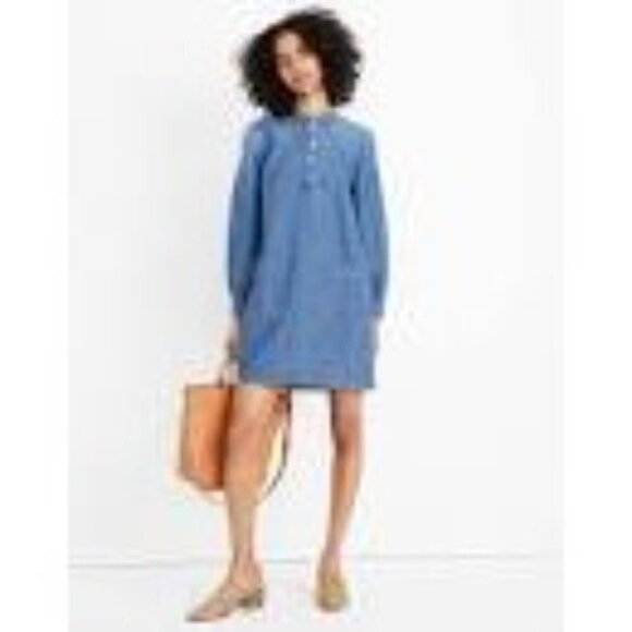 NWT Madewell Women's Blue Denim Patch-Pocket Popover Shirt Dress XS - Picture 8 of 8